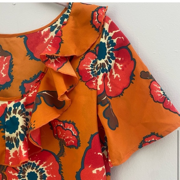 Tucker for Target orange bright floral mini dress with ruffle detail XS - Picture 10 of 16